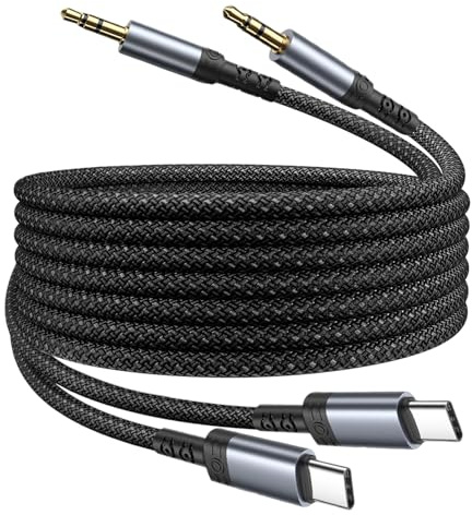 Câble USB C vers 3,5mm Jack 1m Lot de 2, Cable Jack USB C vers 3,5mm Mâle Stéréo Câble Auxiliaire Voiture iPhone Câble Type C Stéréo Adaptateur pour iPhone 16/15, Galaxy S24 S23 S22 S21, iPad, Huawei