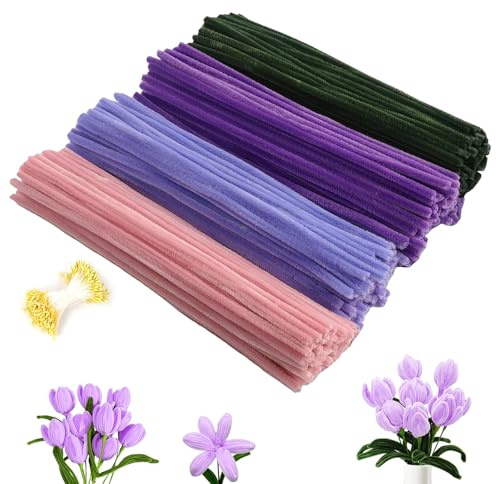 400 Piezas Limpiapipas para Manualidades, Kit de Flores de Limpiapipas para Manualidades Tallos de Chenilla Multicolor Ramos DIY para Regalos Artesanales