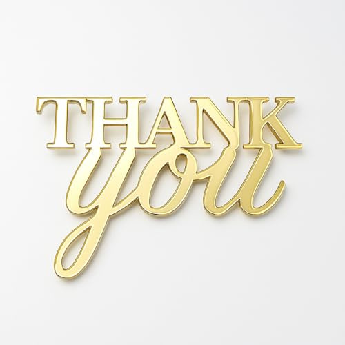4pcs Thank You Cupcake Toppers – Set of 4, Mirror Gold Acrylic, 3mm Thick, Premium Laser Cut Party Decorations for Weddings, Baby Showers, Teacher Gifts (Style 2)