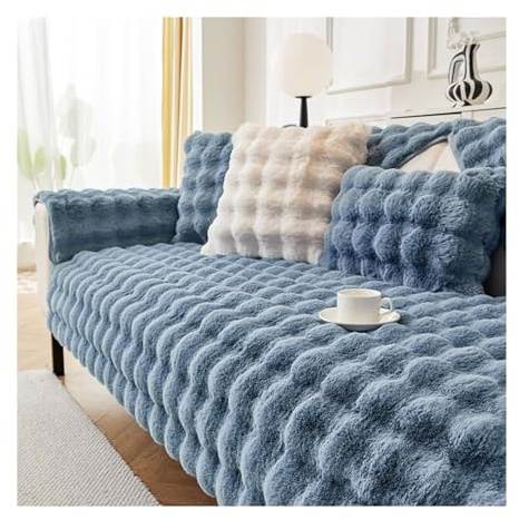GGCYGG Plüsch Sofabezug Weiche,Sofa Überzug Anti Rutsch,Blue,110x210cm | Warm halten,Waschbar Sofaüberwurfe Sofadecke, für U Form L Form,1/2/3/4 Sitzer Couch Überzug, Dekoratives Sofa