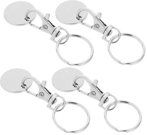 FUTUREORYY 4pcs Stainless Steel Trolley Keychain Tokens for Shopping Carts Grocery Cart Coin Keyrings Compact and Portable Supermarket Token Pendants