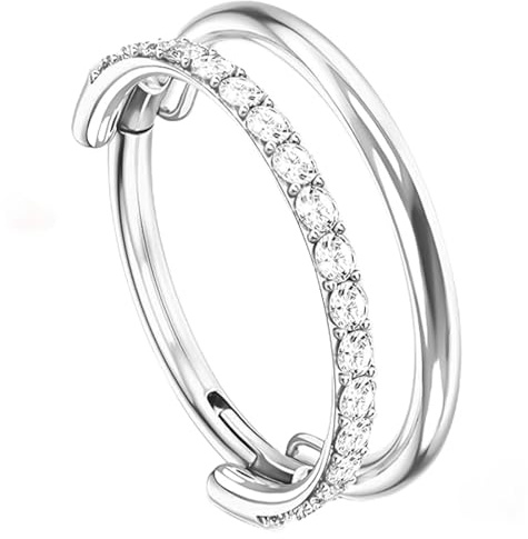 WiDream G23 Titanio Pendientes de Cartílago Aro, Doble CZ Joyería para Piercing de Concha, Pendientes Penetrantes de Circón de Doble Anillo, Anillo Nasal de Titanio Quirúrgico Hipoalergénico
