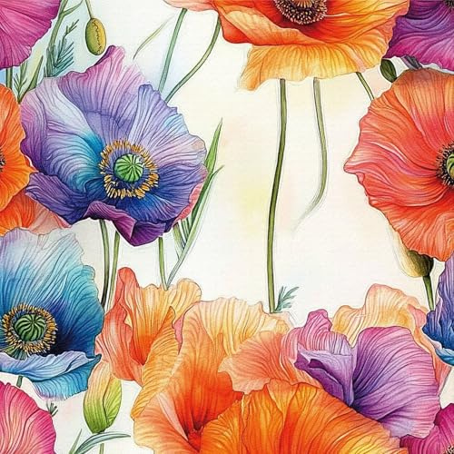 ICYEHAO Selbstklebende Tapete Bunt Blumen, 44 x 600 cm Orange Lila Blumentapete Bunt Klebefolie Blumen Blätter Pflanzen Möbelfolie Selbstklebend für Badezimmer Wohnzimmer Schlafzimmer Küche