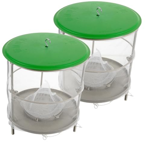 VILLCASE Lot de 2 Cages Suspendues à Insectes Filet Blanc et Housse Anti-Pluie, Piège Pratique pour Mouches, Guêpes et Frelons, Usage Extérieur Ranch et Écurie, Structure Pliable et Légère