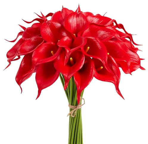 XIANNVXI Rot Calla Lilie Künstlich Blumen Rote Lilie Kunstblumen Blume Brautstrauß für Hochzeit Blumenarrangement Zuhause Party Dekoration 12 Stück Rot Calla