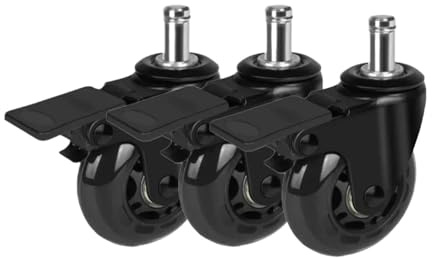 3er-/5er-Pack Bürostuhlrollen, Hochleistungsräder 3 Zoll, passend for alle Böden, gängige Standardstangengröße mit Bremsen für Stühle(3pcs 10mm,2.5in)