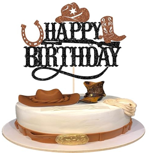 1 Packung Cowboy Happy Birthday Geburtstag Tortendeko Western Cowboy Cake Topper für Boy Hat Birthday Baby Dusche Kinder Kuchendeko für Geburtstag Kuchen Dekoration Party Zubehör Braun