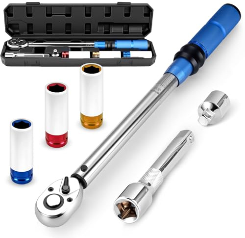 RUIZHI Drehmomentschlüssel Auto Kit, 40-210 nm Drehmomentschlüssel 1/2‘’ 3/8‘’, mit 125 mm Verlängerung, Torque Wrench mit Nüssen & Koffer für Fahrrad Auto, Motorrad & Reifenwechsel