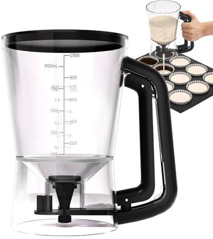 900ml Teigspender,Teigspender Teigportionierer,Pfannkuchenteigspender,Kuchen Messbecher Dosierer,Cupcake Pfannkuchen Waffel Messbecher Küche Backwerkzeug (schwarz)