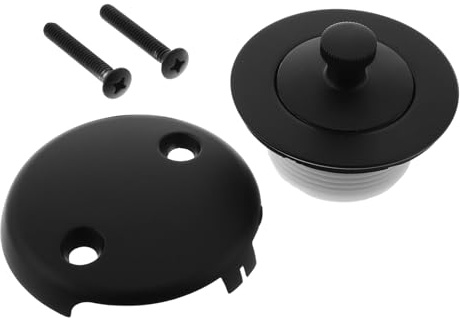 PERSELOSO Universal Press-Type Bathtub Drain Stopper with Hair Catcher Anti-Odor Drain Cover Replacement for Wash Basin Black Tub Plug