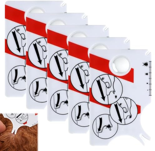 Quvxzy 5 cartoncini per zecche con lente d'ingrandimento, per cani, gatti, persone e bambini, pratica tessera per la rimozione rapida e sicura delle zecche