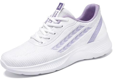 CEWIFO Scarpe Donna Eleganti per diabetici da Ginnastica Casual Traspiranti Uso Quotidiano Leggere comode con Chiusura Elastica e Tacco Piatto (White, 36)