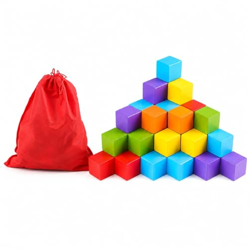 JISADER 50Pcs Bunte Holzwürfel für Kinder Mittelgroß, 2,5 cm Würfel, 50 | Bunte Bauklötze zur Förderung des räumlichen Denkens, Naturholz Mathematik Lehrmittel für Vorschulkinder ab 3 Jahren