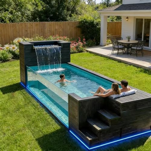 Piscina de acero prefabricada – Piscina modular de 20 pies | Piscina sobre el suelo con ventana de visualización transparente | Oasis instantáneo listo para usar para propiedades de alquiler