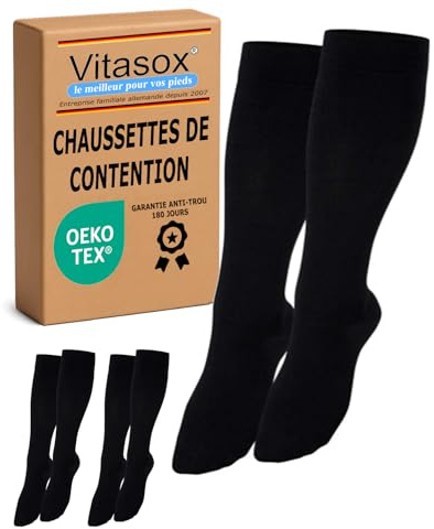 Vitasox Stützstrümpfe für Damen & Herren, 1 | 2 | 4 | 6 Paar, Stützkniestrümpfe aus Baumwolle mit Kompression für Flug, Reise, Büro und Auto, Thrombose Socken gegen geschwollene Beine