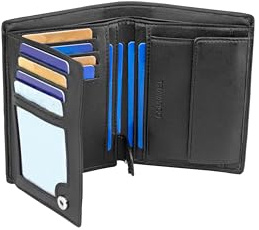 TRAVANDO Cartera Hombre Chicago con Bloqueador RFID, Billetera Negra, Tarjetero, Monedero Varón, Portamonedas, Regalo, Wallet, Vertical, Bolsillo Monedas Botón a presión Tarjetera, Ranuras