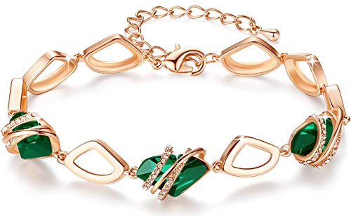 Leafael Wishstone pulsera mujer, Piedra de nacimiento pulseras mujer con cristales curativos, Joyería regalos para mujer, pulsera plata mujer o chapado en oro rosa con extensor de 7+2 pulgadas