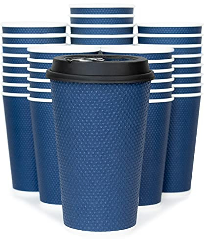 Glowcoast To Go Coffee Cups With Lids - 16 oz Disposable Coffee Cup With Lid (60 Set). Large Togo Travel Paper Hot Cups Insulated For Hot, Cold Beverage Drinks, No Sleeves Needed (Midnight Blue)