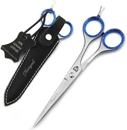 Haryali London 6 Hairdressing Barber Hair Scissor with Leather Pouch for Professional Hairdressers Barbers Stainless Steel Hair Cutting Shears - for Salon Barbers, Men, Women, Children and Adults