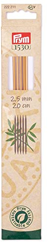 Prym 222211-1 Stricknadeln aus Bambus mit Doppelspitze und Handschuh, 20 cm, Holzfarben, 2,5 mm