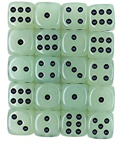 DollaTek D6 sechsseitige Würfel 14 mm, leuchtet im Dunkeln, mit schwarzer Tasche, für Würfelspiele oder Mathematikunterricht, 20 Stück