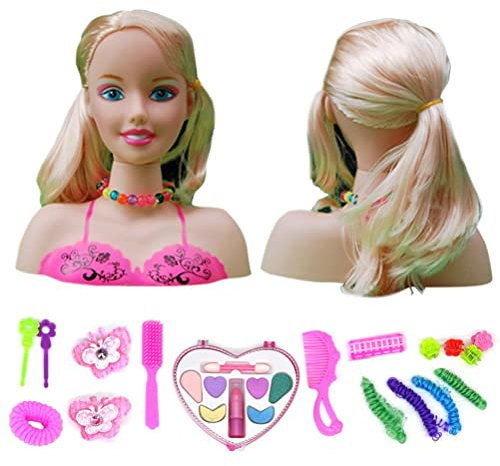 BBABBT Tête de maquillage pour filles, super modèle, coiffure, coiffure, poupée de coiffure, 17 pièces, jouet éducatif, cadeau pour enfants filles