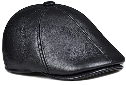 DongBao Schiebermütze Leder Barett Caps Winter Flatcap Vintage Ivy Flatcap Golfmütze mit Ohrenklappen