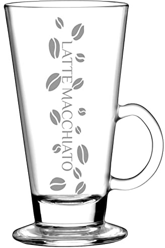 BergWald LATTE MACCHIATO Glas 6 Stück - 260ml Gläser mit Henkel für Latte-Macchiato Spülmaschinengeeignet - mit Lasergravur - Gastroglas