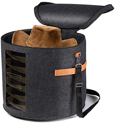 AZHCHKE Stor hatt förvaringsbox för kvinnor och män, resehatt låda med lock vikbar rund cowboyhatt organiseringslåda bär och förvaring olika typer av hattar, 48 cm D x 43 cm H
