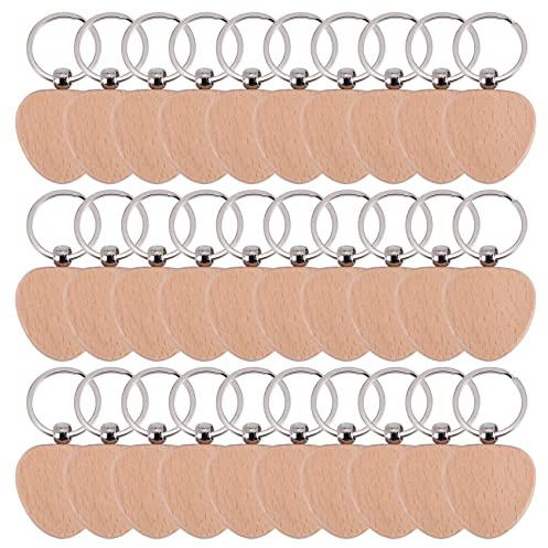 Dropfree 30 PièCes Porte-CléS en Bois Vierge en de Coeur Bricolage Porte-clés en Bois Vierge Personnalisé Porte-CléS Bricolage