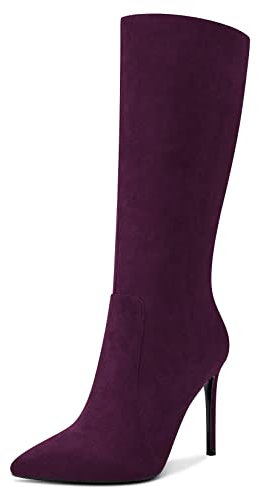 Castamere Donna Alto High Tacco Heel 10 CM Heels a Punta Cerniera Metà polpaccio Stivali da Matrimonio Ufficio Sexy Dress Stivali Viola A 41 EU