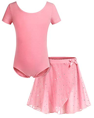 Bricnat Mädchen Ballettkleidung Baumwolle mit Chiffonrock Tütü | Zweiteiliges Tanzoutfit mit Balletttrikot und Chiffonrock für Ballett Gymnastik Training und Auftritte