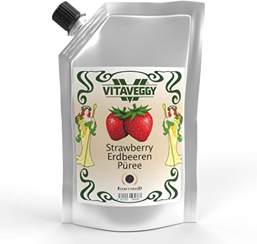 VITAVEGGY ERDBEER-FRUCHT-PÜREE 24x 1kg von Food-United strawberry-fruit-puree für Erdbeeren-Saft-Smoothie Himbeer-Erdbeer-Sorbet-Cocktail-Shake ohne Aroma- Farb- & Konservierungsmittel (24)