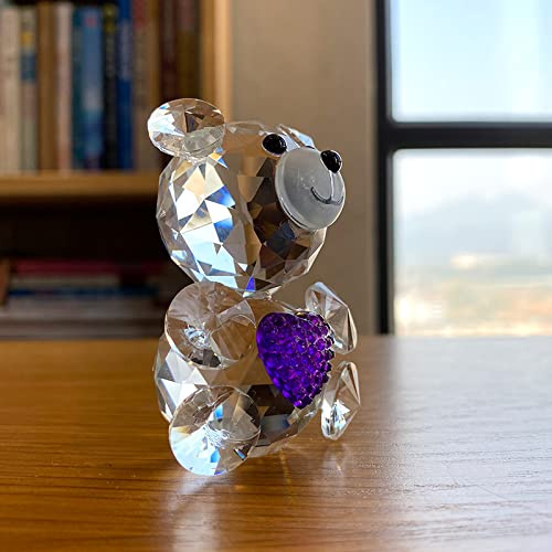 Kristall-Bär-Figuren Mit Liebes-Herz-Glas-Mode-Ornament, Schöne Tier-Briefbeschwerer, Hochzeit, Heimdekoration, Weihnachtsgeschenke,lila