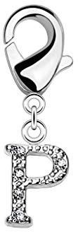 beyoutifulthings Damen Charm-Anhänger Buchstabe A-Z Silber Zirkonia Clear Bettel-Armband Charm-träger Fuß-kettchen Hals-kette Chirurgenstahl