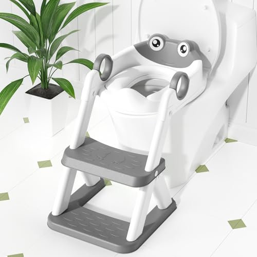 COOSEYA Kinder Toilettensitz,Toilet Training Ladder, Toilettentrainer Toilettensitz für Kleinkinder, Upgrade Toilettenleiter für Kinder, 2 in 1 Toilet mit Treppe, Rutschfestes Trittbrett
