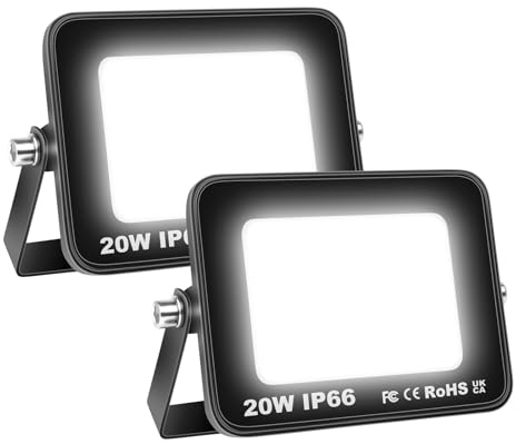 Willpower Proyector LED Focos LED Exterior 20W 2,000LM Luz 6,000K Blanco | 2PCS sin Enchufe, IP66 Impermeable, Iluminación para Garaje Patio Jardín Terraza Parque Trabajo