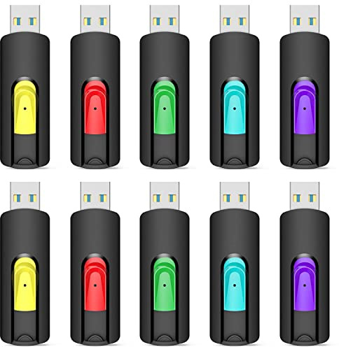 Aiibe 128GB Flash Drive 10 Pack 128GB Thumb Drive USB Drive USB 2.0 Memory Stick Jump Drives for PC Laptop (Red Green Cyan Yellow Purple)