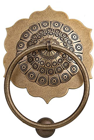 Vintage knocker copper handle，Courtyard door handle, Flower-Shaped Brass Door Knocker, Antique Bronze Anti- Door Handle for Courtyard/Front Door/Porch, Home Decor Accessories/Golden/16Cm ( Color : Bra