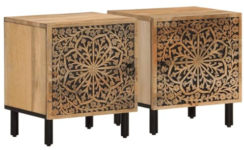 vidaXL Tables de Chevet 2 pcs, Armoires de Nuit avec Porte, Tables de Téléphone, Meubles de Rangement Chambre, Rétro, Bois de Manguier Solide