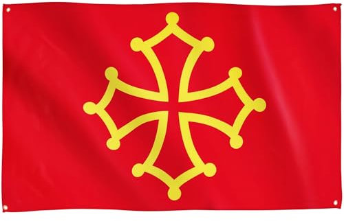Runesol Bandiera del Midi-Pirenei, 91x152cm, 3ft x 5ft, 4 Occhielli, Un Occhiello in Ogni Angolo, Croce Occitana, Occitania, Interno, Esterno, Colori Vividi