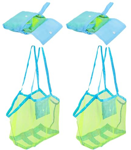 WYRGQIQN 2 Stück Sandspielzeug Tasche, Strandtasche Strandspielzeug, wasserspielzeug Kinder, netztasche, Wiederverwendbare und Faltbare Kinder Aufräumsack für Strand Picknick, Wäschesack