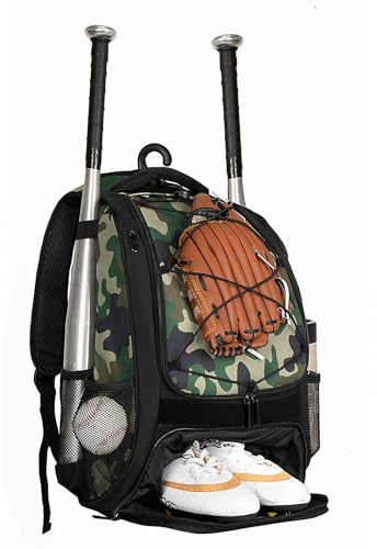 WOLT | Youth Baseball Backpack Bag for Baseball, Softball & T-Ball Equipment & Gear, Youth Boys and Adults, with Holder for Bat, Helmet, Glove, & Shoes Compartment & Fence Hook