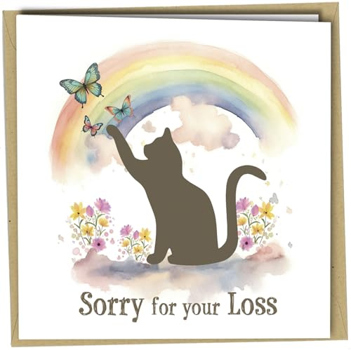 Oscar Finks Tarjeta de condolencia para el duelo de un gato, condolencia, perdón por la pérdida, muerte de un gato, tarjeta de condolencia más profunda, dueño de gato pensativo, pensando en ti, tarjet