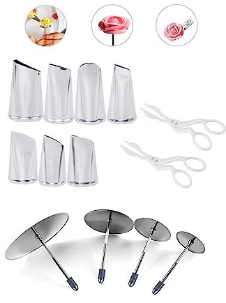 Icing Flower Making Tools with 7 Piping Nozzles, 4 Flower Nails & 2 Lifters