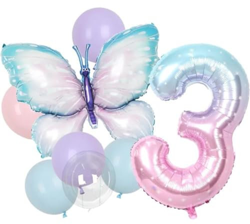 DIWULI Globos de Cumpleaños Mariposa Número 3 - Decoración