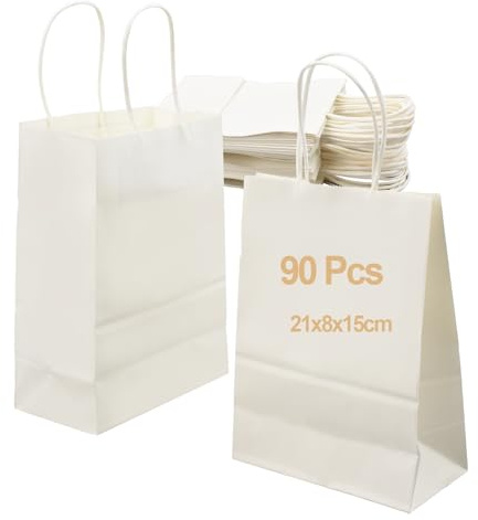 AolKee 90 Sac kraft avec poignée, Anniversaire, mariage, baby shower, Kids & Adults Party (21x8x15cm)