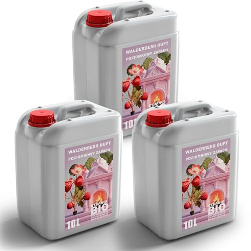 30L Premium Bioethanol 96,6% Rein - 3x10 Liter ökologischer Brennstoff für Ethanol-Kamine, saubere Verbrennung, rauchfrei, lebendige und stabile Flamme (Walderdbeerduft)