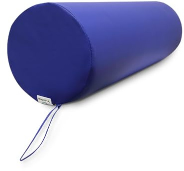 WELLCORE - Cuscino cilindro da massaggio, 60 x 20 cm, in ecopelle, sfoderabile, imbottitura in schiuma, per yoga, fitness, per lettino da massaggio, ergonomico, blu