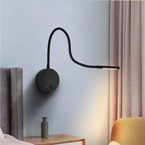 SSNCcNC Schwarz, 3W LED Wandlampe Schwanenhals Lampe mit Schalter Leselampe Nachtbeleuchtung Moderne Bett Leselicht Wandleuchte Bettlampe Wandbeleuchtung Schlafzimmer Wohnzimmer Hotel 3000K